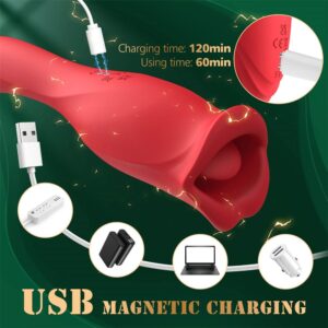 Rose Muncher Vibrator With Stick 10 Vibration Modes And 10 French Kissing Modes