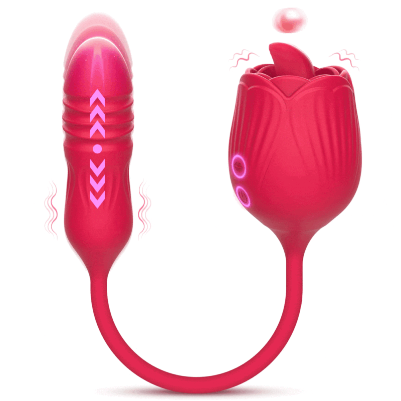 Rose Female Tongue Licking Egg Jumping Telescopic Masturbation Device Double-headed Vibrating Sex Toy