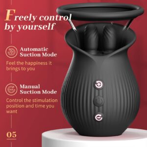 Rose Romeo - 3in1 Rose Sex Toy with 2 Suction Cups, Adult Toys Female Clitoral Nipple Vibrators with 10 Licking Sucking Vibrating